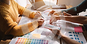 UX graphic designer planning application process development prototype wireframe for web smart phone. Creative digital development