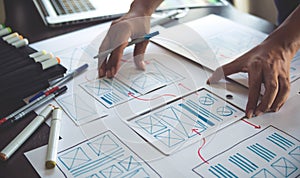 Ux Graphic designer creative  sketch planning application process development prototype wireframe for web mobile phone . User