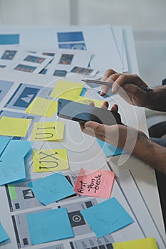 ux Graphic designer creative sketch planning application process development prototype wireframe for web mobile phone . User