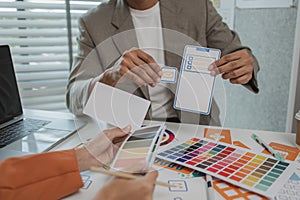 UX graphic designer planning application process development prototype, software development team, copy space, collaboration UX