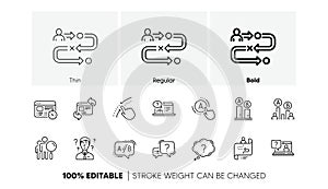 UX line icons. AB testing, Journey path map and Question mark. Linear icon set. Line icons. Vector