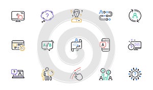 UX line icons. AB testing, Journey path map and Question mark. Linear icon set. Vector