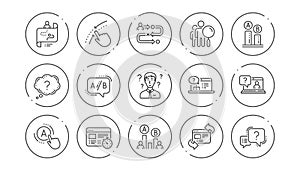 UX line icons. AB testing, Journey path map and Question mark. Linear icon set. Vector