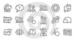 UX line icons. AB testing, Journey path map and Question mark. Linear icon set. Vector