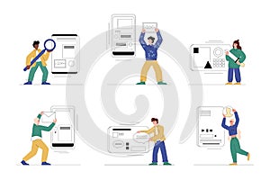 UX UI design developers and programmers, flat vector illustration isolated.