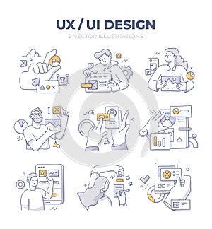 UX UI Design Doodle Spot Illustrations Set