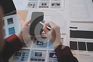 UX UI design process for modish mobile application and website . Creative prototype of wireframe for professional app developer