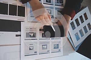 UX UI design process for modish mobile application and website . Creative prototype of wireframe for professional app developer