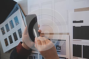 UX UI design process for modish mobile application and website . Creative prototype of wireframe for professional app developer