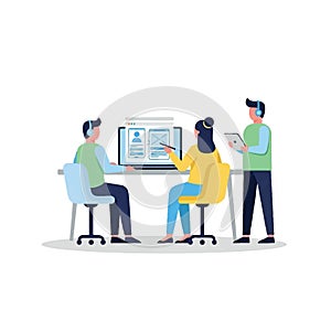 UX UI Design Team Collaboration on Website Wireframe Development in Modern Office Setting Flat style 2D Illustration
