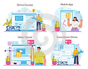 UX and UI designer online service or platform set. User interface design