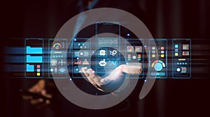 UX UI designer using AI technology for digital interface, app, and web development. Concept of artificial intelligence, creative