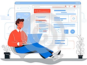 UX UI Designer Working on Web Interface Creative Illustration