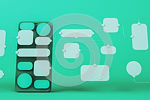 UX UI flowchart connection node designer creative planning application process development data prototype wireframe for web mobile