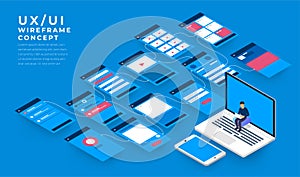 UX UI Flowchart. Mock-ups mobile application concept isometric
