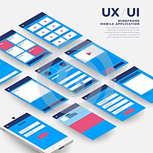 UX UI Flowchart. Mock-ups mobile application concept isometric