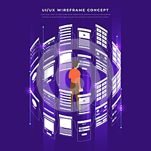 UX UI Flowchart. Mock-ups mobile application concept isometric