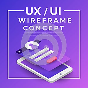 UX UI Flowchart. Mock-ups mobile application concept isometric