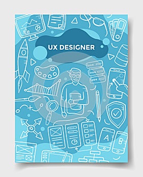 Ux user experience designer concept with doodle style for template of banners, flyer, books, and magazine cover