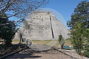 Uxmal, Mexico: Tourists visit the Mayan Pyramid of the Magician