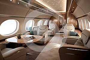 uxurious Modern Business Jet Interior. Generative AI