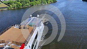 uxury ferry with swimming pool and helipad floats along river view from the bridge Cruise, travel, river cruise