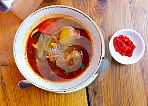 Uyghur laghman in soup plate