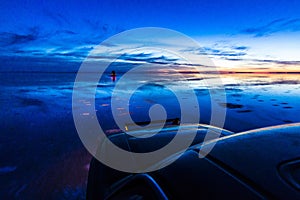 Uyuni reflections are one of the most amazing things that a photographer can see. Here we can see how the sunrise over an infinite