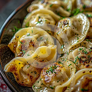 Uzbek Lamb and Beef Dumplings Called Chuchvara, Asian Ravioli with Minced Meat known as Pelmeni