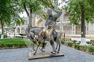 Uzbek tourists on Nasreddin Hodja monument, one of the most popular monument in the country.