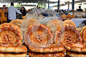 Uzbek traditional meal bread, Margilan, Fergana Valley, Uzbekistan