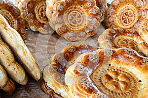 Uzbek traditional meal bread photo