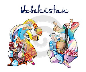 Uzbekistan dancing illustration.