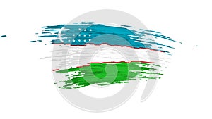 Uzbekistan flag animation. Brush painted uzbek flag, white background. Independence day. Uzbekistan state patriotic national