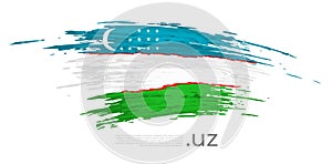 Uzbekistan flag. Brush strokes, grunge. Drawn uzbek flag on white background. Vector design for national holiday, poster, template