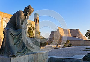 Uzbekistan. Khiva. Statue of Muhammad ibn Musa al-Khwarizmi - famous scientist born in Khiva in 783. The term algorithm still remi