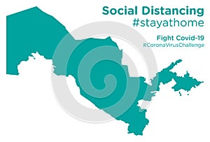 Uzbekistan map with Social Distancing stayathome tag