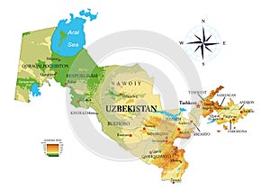 Uzbekistan physical map