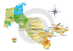 Uzbekistan physical map photo