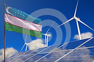 Uzbekistan renewable energy, wind and solar energy concept with windmills and solar panels - renewable energy - industrial