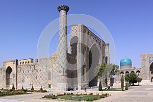 Uzbekistan Samarkand Veiw at Ulugh Beg and Tilya-Kori Madrasahs