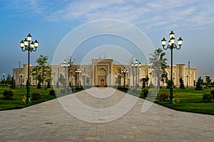 UZBEKISTAN, TASHKENT - MAY 25, 2023: The territory of the park New Uzbekistan with Monument of Independence in the form photo