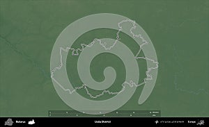 Uzda District outlined, Belarus. Physical
