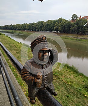 Uzhgorod. Svejk  the good soldier. . The bridge. Mini sculpture