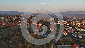 Uzhhorod Ukraine Europe Small town panoramic city view at sunset