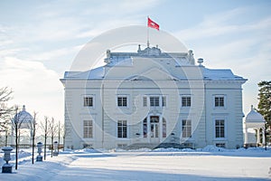 Uzutrakis manor estate in winter, Trakai, Vilnius, Lithuania