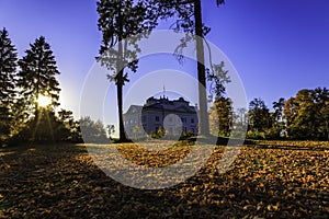 Uzutrakis manor and park ensemble in autumn with impressive style interiors