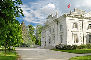 Uzutrakis Manor, residential manor of the Tyszkiewicz family in Uzutrakis, on the shore of Lake Galve, opposite the famous Trakai