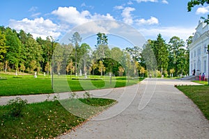 Uzutrakis park by E. F. AndrÃ© on the peninsula of Galves and Skaistis lake near Trakai