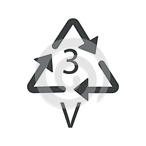 V 3 recyclable product symbol, plastic recycling triangle